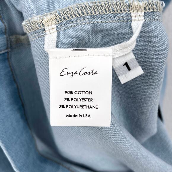 ENZA COSTA Soft Denim Shirt Dress Womens Small Light Blue Short Sleeve Button Up - Picture 10 of 14